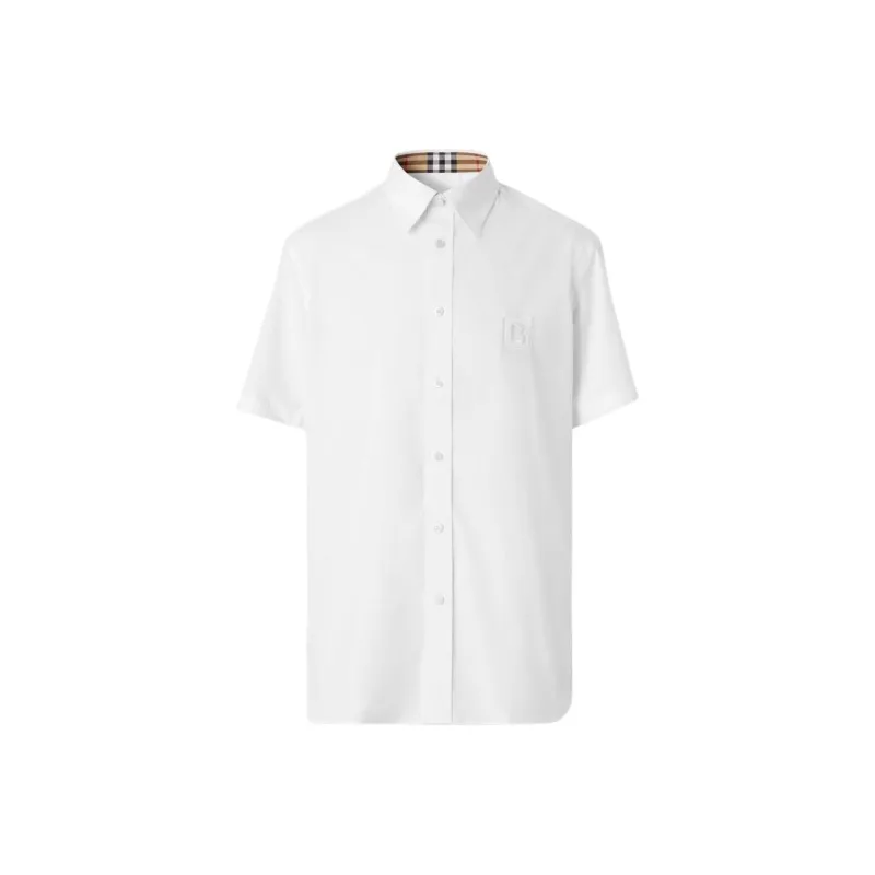 Burberry FW22 Men Logo Embroidery Single-Breasted Short Sleeve Shirt White-0