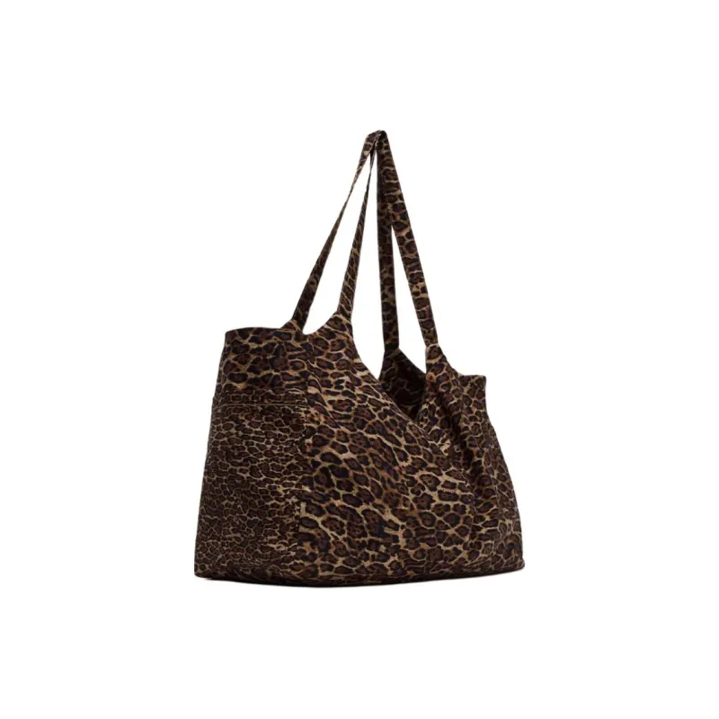 ZARA Cotton Tote Bag, Shopping Bag, Shoulder Bag Large Size Women's Brown-3