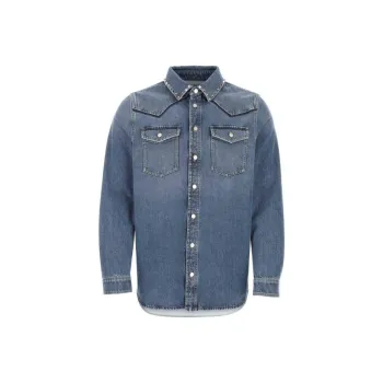 Valentino Stud Detailed Long Sleeved Denim Shirt