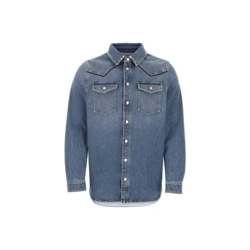 Valentino Stud Detailed Long Sleeved Denim Shirt-0