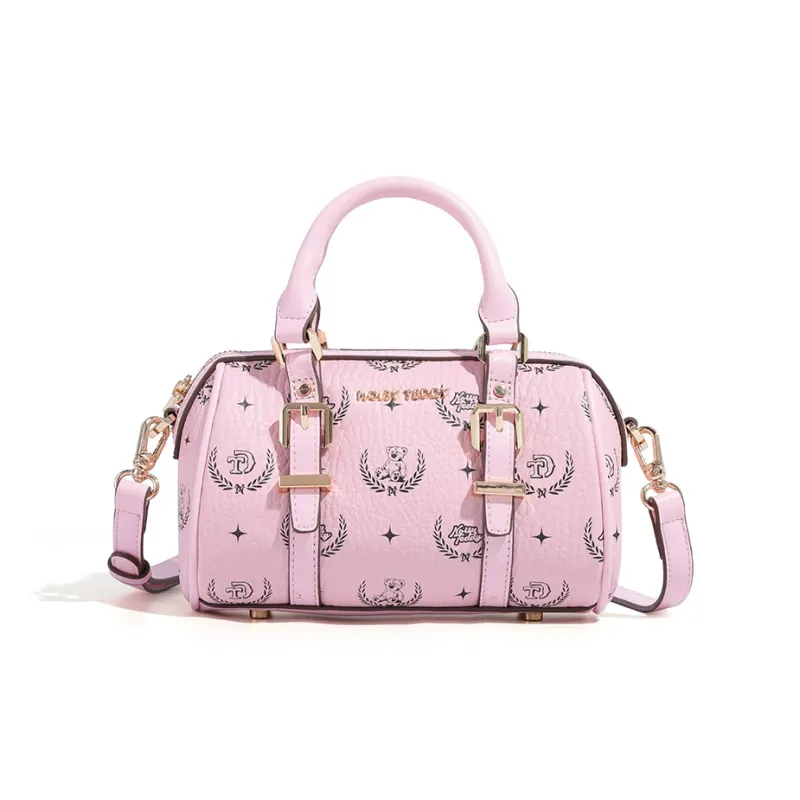 NOISY TEDDY PVC Polyvinyl Chloride Bowling Bag, Shoulder Bag, Crossbody Bag, Handbag Regular Women's Beige/Pink/Brown-7