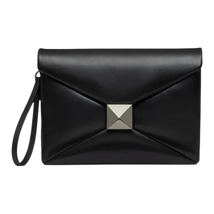 Valentino One Stud Lambskin Clutch Men's Black-0