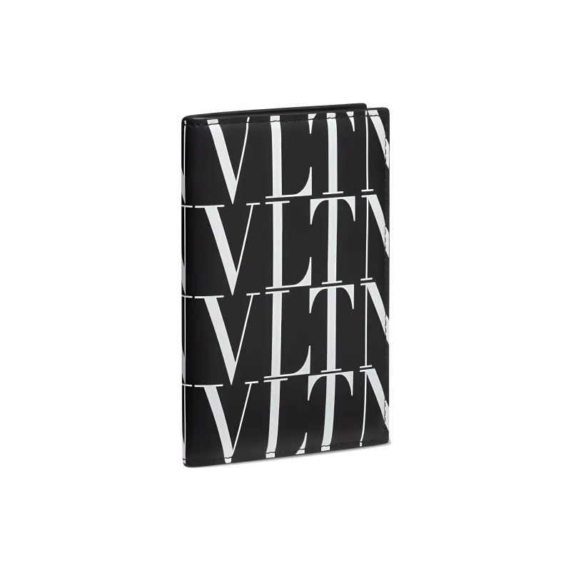 Valentino VLTN Leather Leather Wallet Card Holder Passport Holder Small Size Unisex Black-5