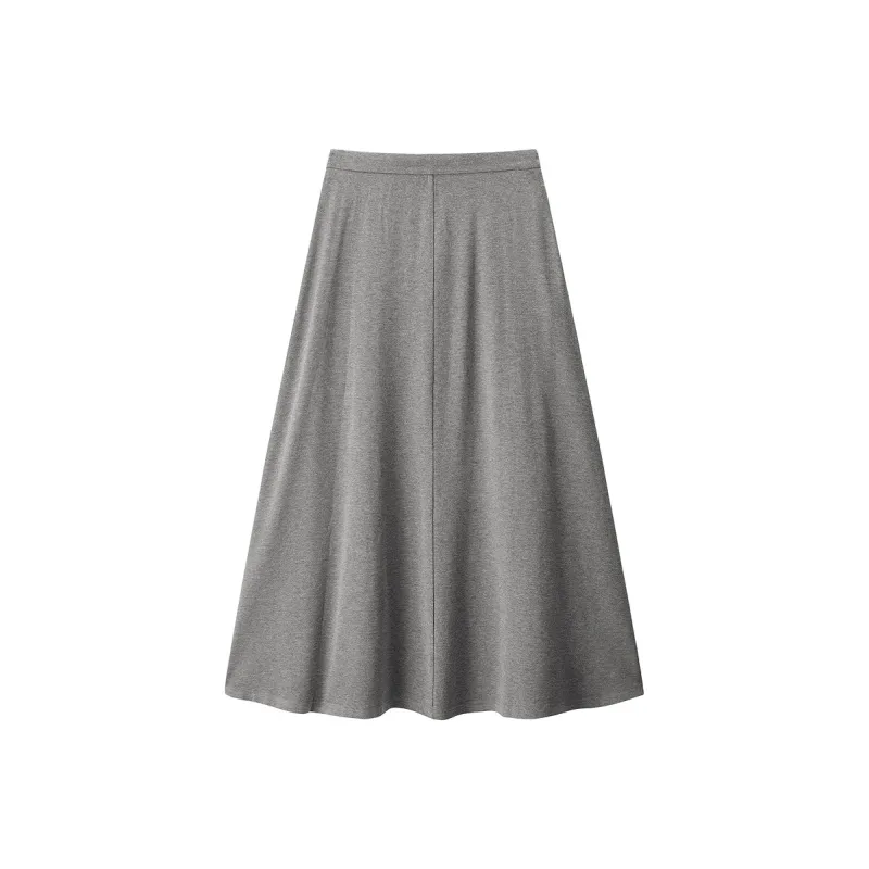 LEDIN Casual Long Skirt Women's Silver Candle Gray-1