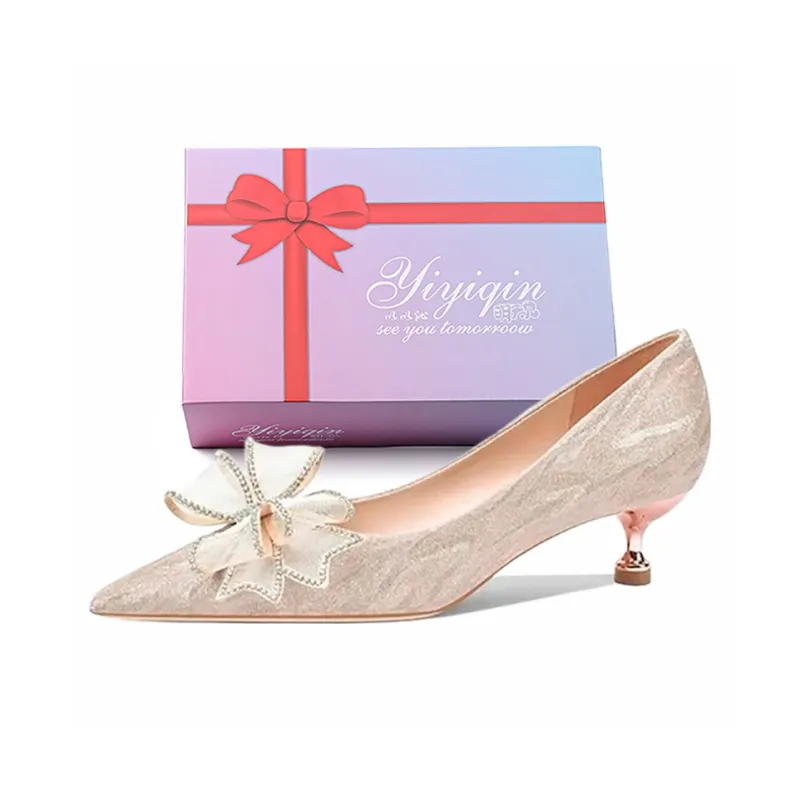 Take The Qin Slim Heel High Heels Women's Champagne Gold Gift Box Set-1
