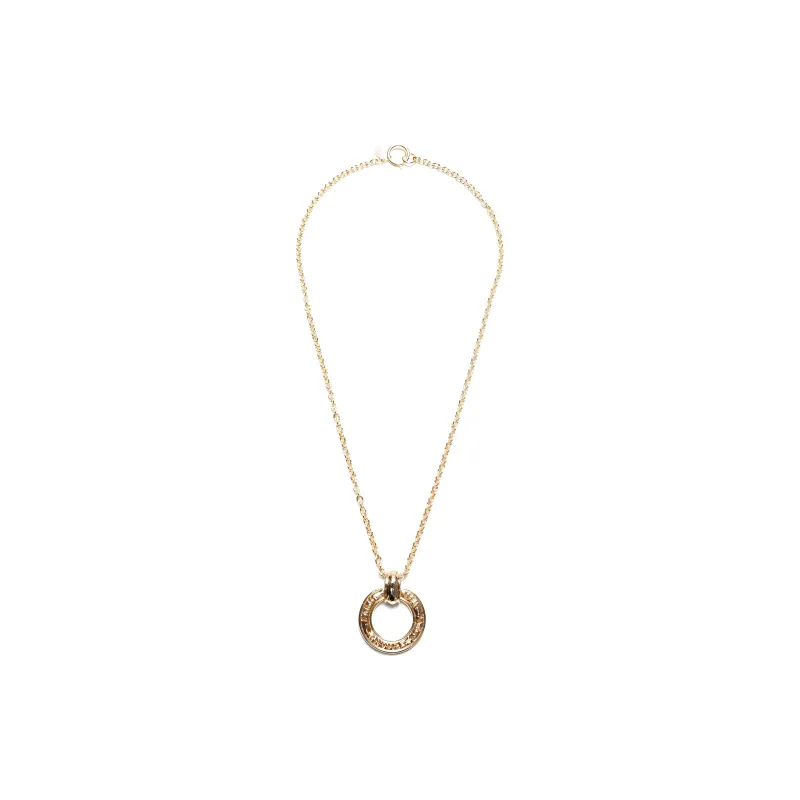 CHANEL 1970 1980 Plated Circle Logo Pendant Necklace Costume Necklace-1