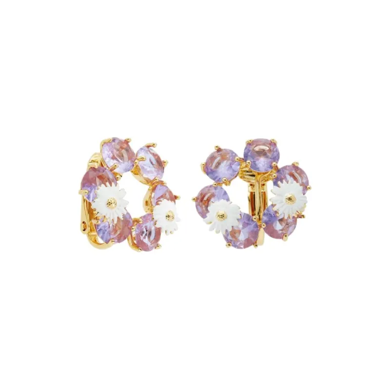 LES NEREIDES Gold Plated Brass, Enamel, Glass Clip On Earrings Women's Purple-3