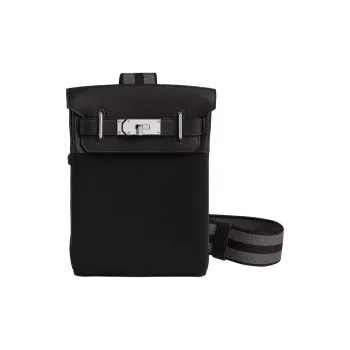 HERMES Hac A Dos Woolycot Canvas With Swift Leather Crossbody Bag, Shoulder Bag Small Size Women's Black Graphite