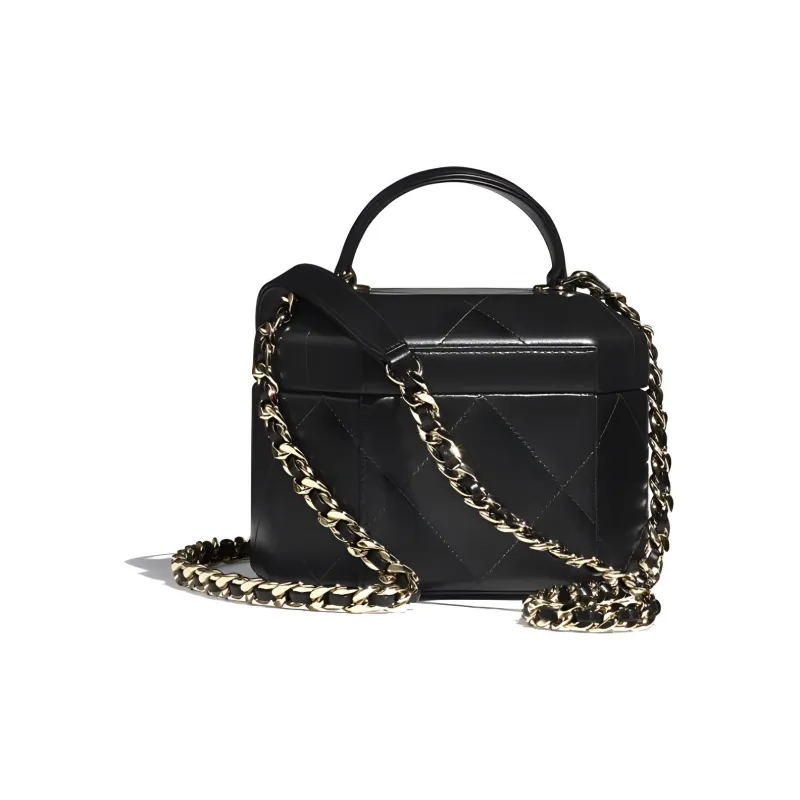 CHANEL Lambskin One Shoulder Crossbody Makeup Bag Trumpets Women's Black-1