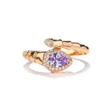 Waterdrop Snake Ring Ice Flower Cut Champagne Gold Ring-Purple
