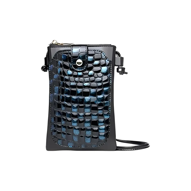 Espin Cow Leather Coin Purse Cell Phone Pouch Shoulder Bag Small Size Women's Blue-2