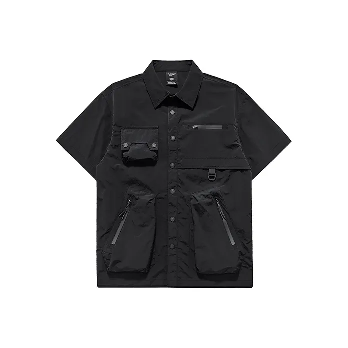 VIP Solid Color Workwear Multi Pocket Design Short Sleeved Shirt Men's-0