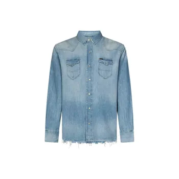 Polo Ralph Lauren Logo Patch Frayed Hem Denim Shirt