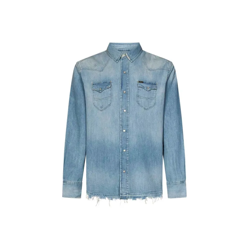Polo Ralph Lauren Logo Patch Frayed Hem Denim Shirt-0