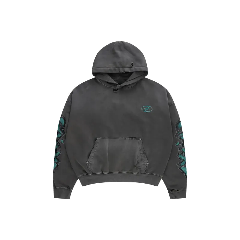 Createexploreexpandconquer Distressed effect Embroidered Hoodie-0