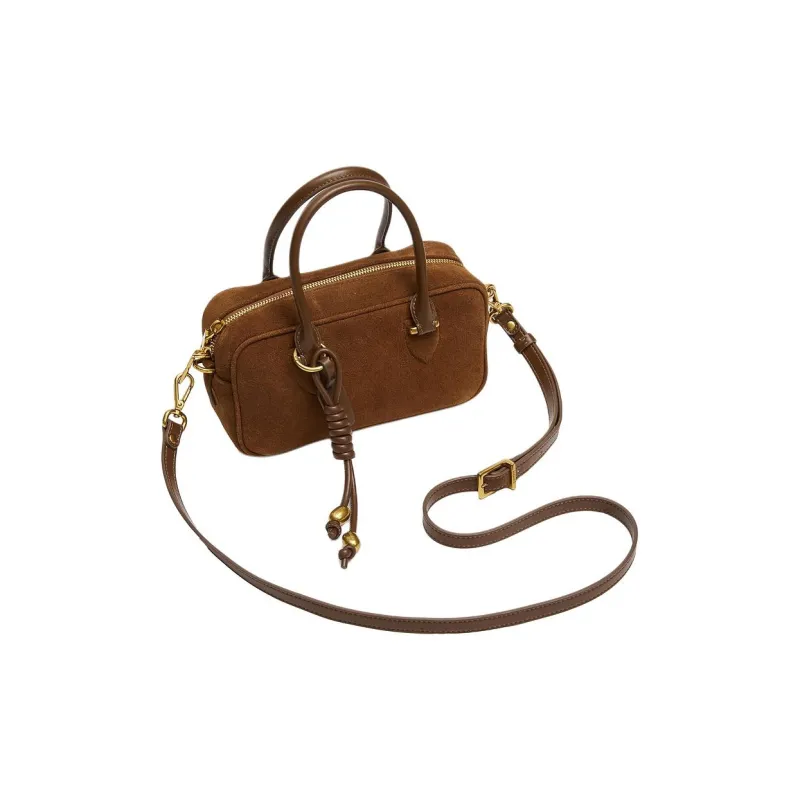 Staccato Cow Leather Small Square Bag, One Shoulder Handbag Medium Size Women's Dark Brown-2