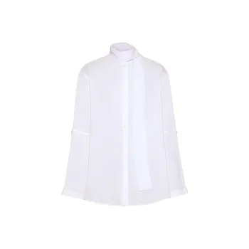 Valentino Buttoned Neck Tie Curved Hem Shirt
