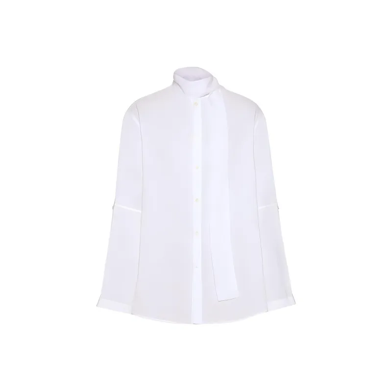 Valentino Buttoned Neck Tie Curved Hem Shirt-0