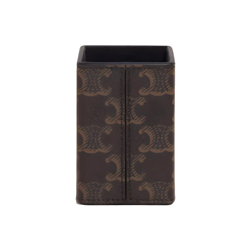 CELINE Triomphe Canvas And Cow Leather Perfume Case, Toiletry Bag, Makeup Bag Unisex Tawny-2