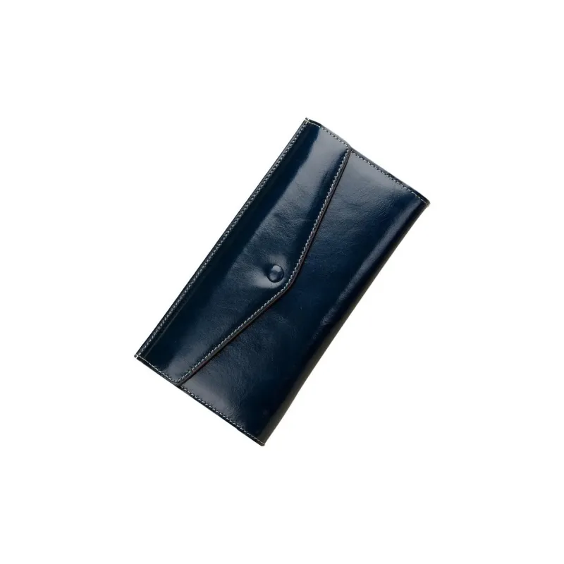 DIFENISE Top Grain Cow Leather Coin Purse Wallet Women's Brown/Dark Blue-3