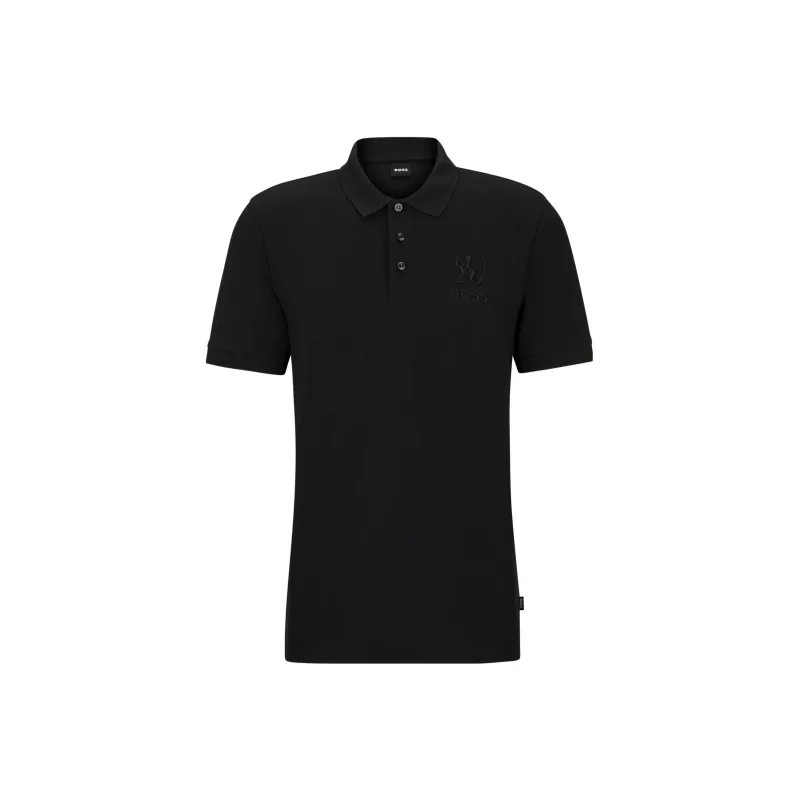 HUGO BOSS FW23 Mercerized Cotton Shirt With Special Artwork Polo Shirt Men's Black-0