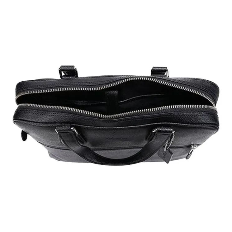 COACH Cross Grain Leather Briefcase Handbag, Crossbody Bag, Shoulder Bag Large Size Men's Black-4