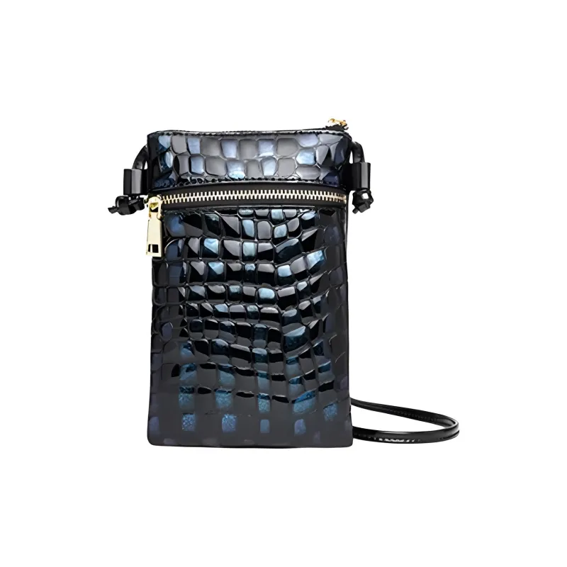 Espin Cow Leather Coin Purse Cell Phone Pouch Shoulder Bag Small Size Women's Blue-4