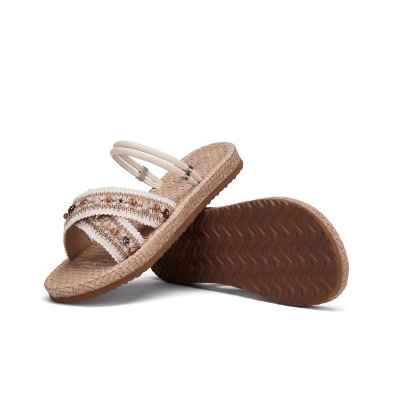 Hotwind Woven Slip Resistant Slide Slippers Women's Beige Apricot-4