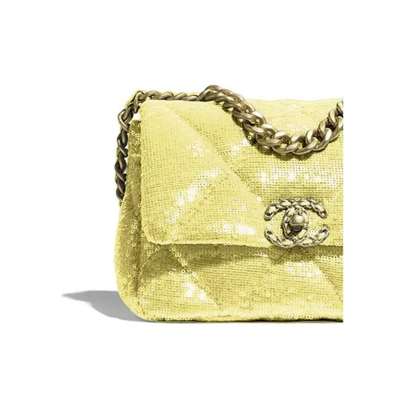 CHANEL 19Bag Lambskin Flap Bag Crossbody Bag Women's Yellow-1