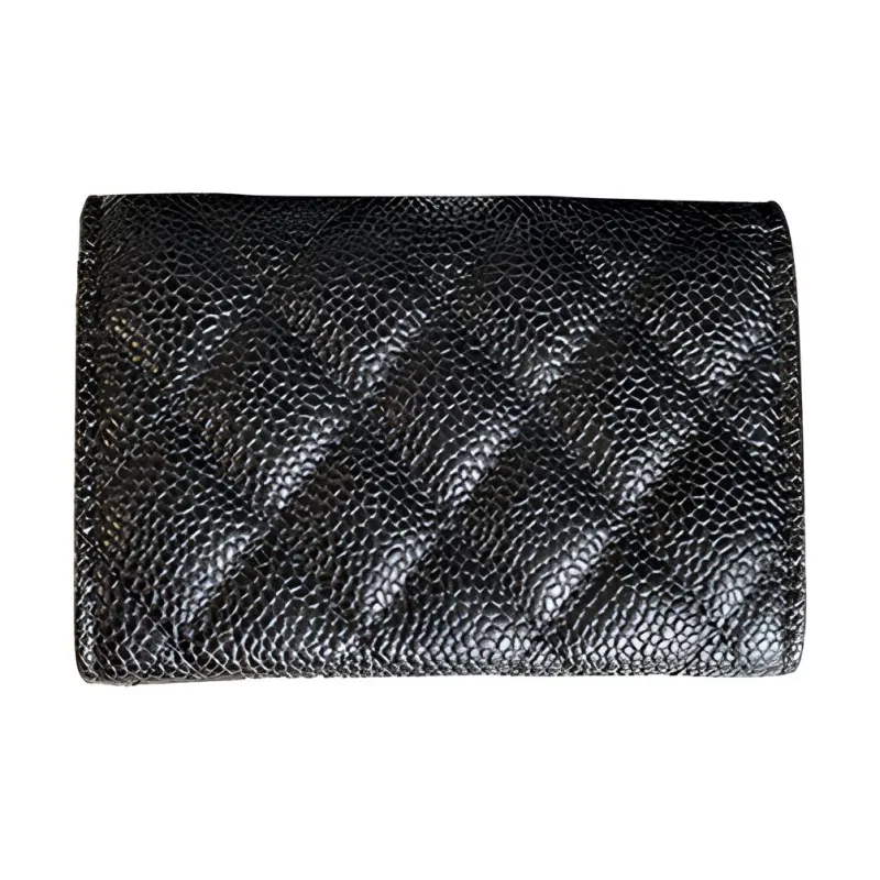 CHANEL Litchi Grain Cow Leather Card Holder, Wallet Mini Women's Black-3