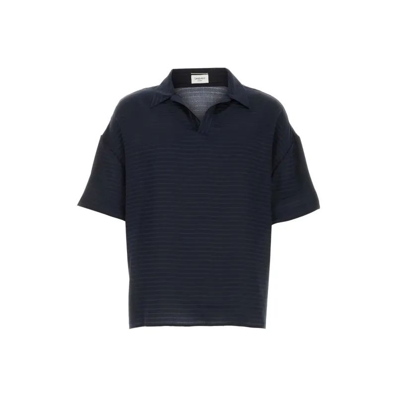 SAINT LAURENT Striped Short Sleeved Polo Shirt-0