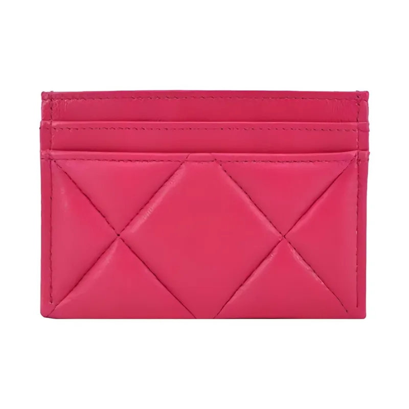 CHANEL 19Bag Lambskin Card Clip Card Holder Women's Peach Pink-3