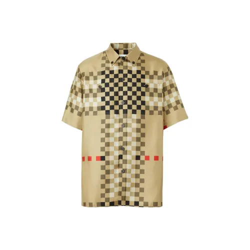 Burberry Short Sleeve Pixel Check Silk Shirt