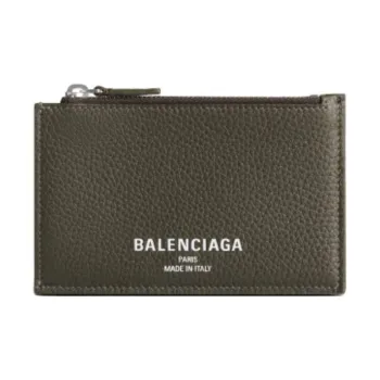Balenciaga Cow Leather Card Holder Men's Khaki Umber