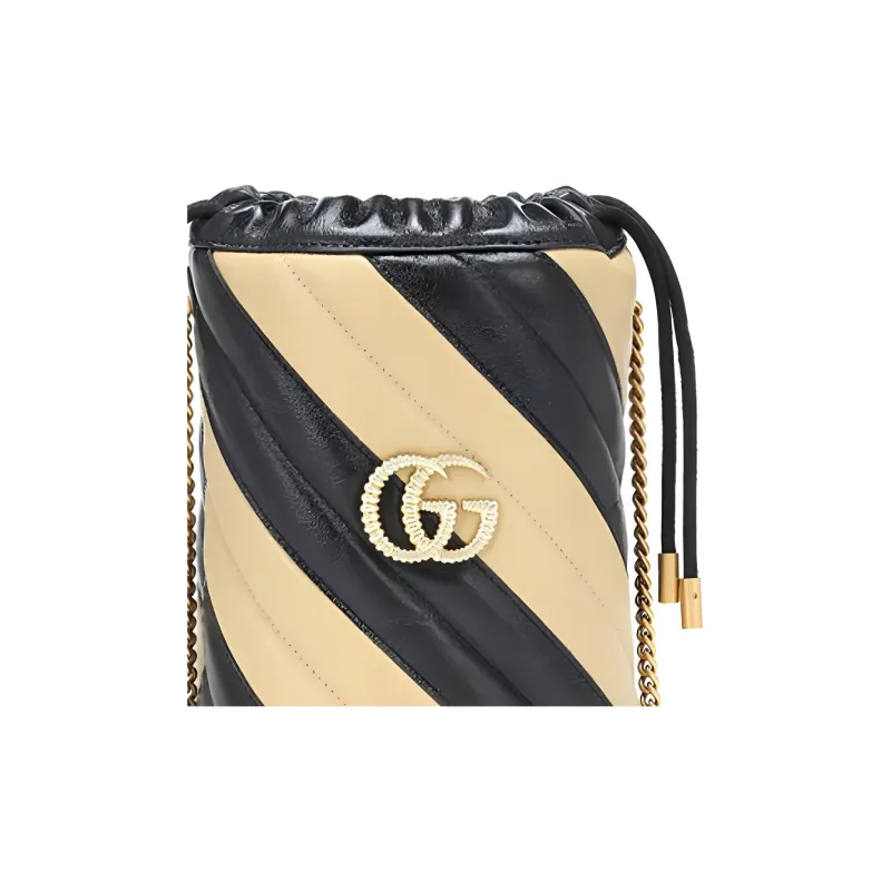GUCCI GG Marmont Leather Bucket Bags Shoulder Bag Crossbody Bag Handbag Mini Women's Black/Beige-2
