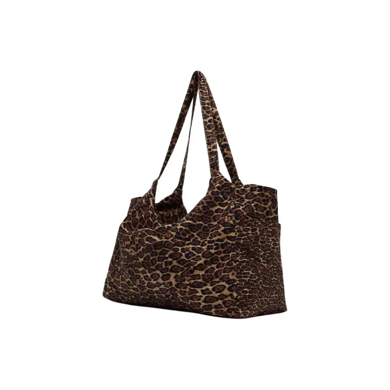 ZARA Cotton Tote Bag, Shopping Bag, Shoulder Bag Large Size Women's Brown-2