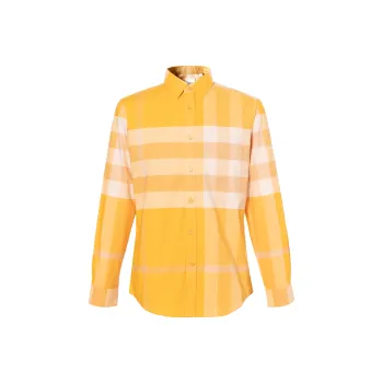 Burberry SS23 Men's Check Button Up Cotton Long Sleeve Shirt Marigold