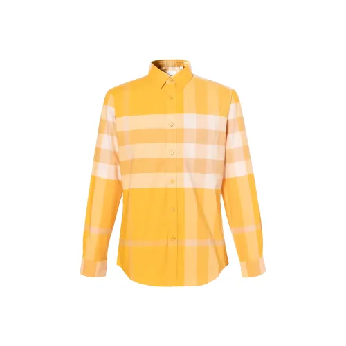 Burberry SS23 Men's Check Button Up Cotton Long Sleeve Shirt Marigold