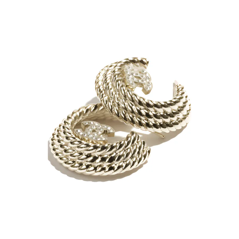CHANEL Metal Crystal Earrings Women's Silver-1