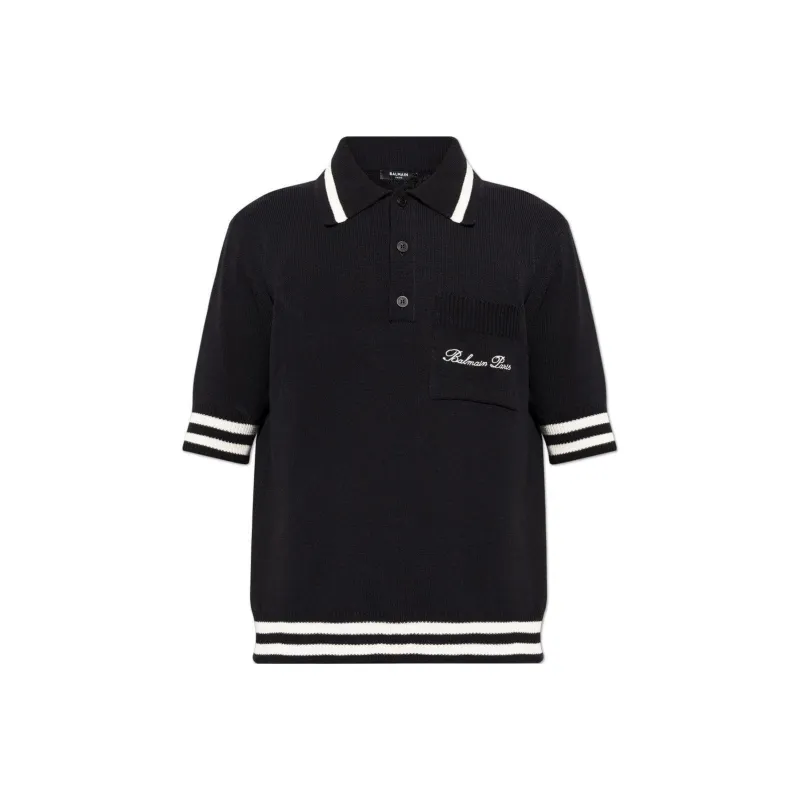 BALMAIN Logo Embroidered Collared Polo Shirt-0