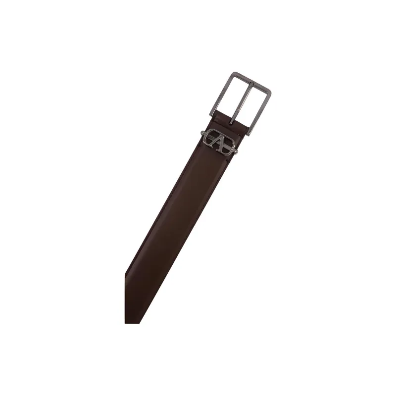 Valentino Logo Identification Leather Belts Men's Dark Brown Width 3.5CM-1