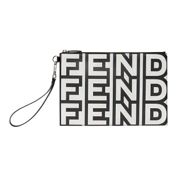FENDI Calfskin Wrist Bags Clutches Men's Black/White