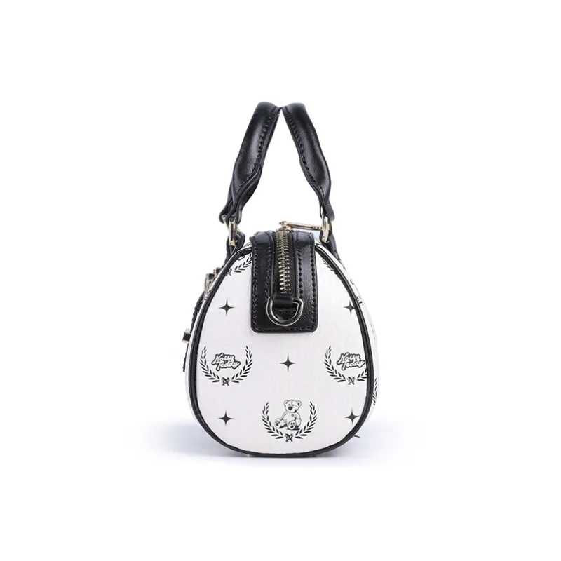 NOISY TEDDY PVC Polyvinyl Chloride Bowling Bag, Shoulder Bag, Crossbody Bag, Handbag Regular Women's Beige/Pink/Brown-2