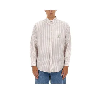 DROLE DE MONSIEUR Pinstriped Curved Hem Shirt