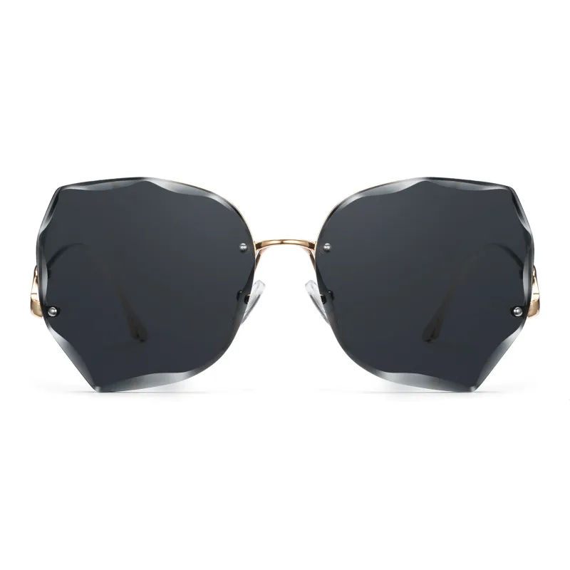 Wood Premium Alloy Irregular Shape Sunglasses Women's-3