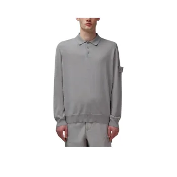 STONE ISLAND Logo Patch Long Sleeved Polo Shirt