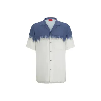 HUGO BOSS Relaxed Fit Shirt With Abstract Print Shirt Men's White Blue
