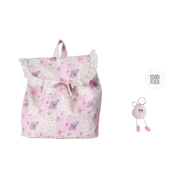Yalu Nylon Fabric Backpack Unisex Yellow & Pink/White/Ecru/Pink