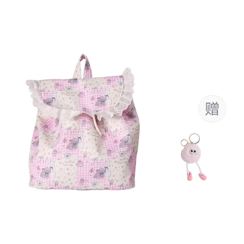 Yalu Nylon Fabric Backpack Unisex Yellow & Pink/White/Ecru/Pink-0