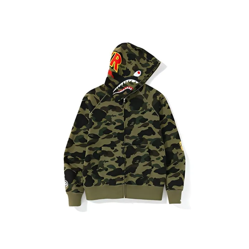 Bape Ultimate 1st Camo Ponr Shark Half Zip Raglan Pullover Hoodie-1